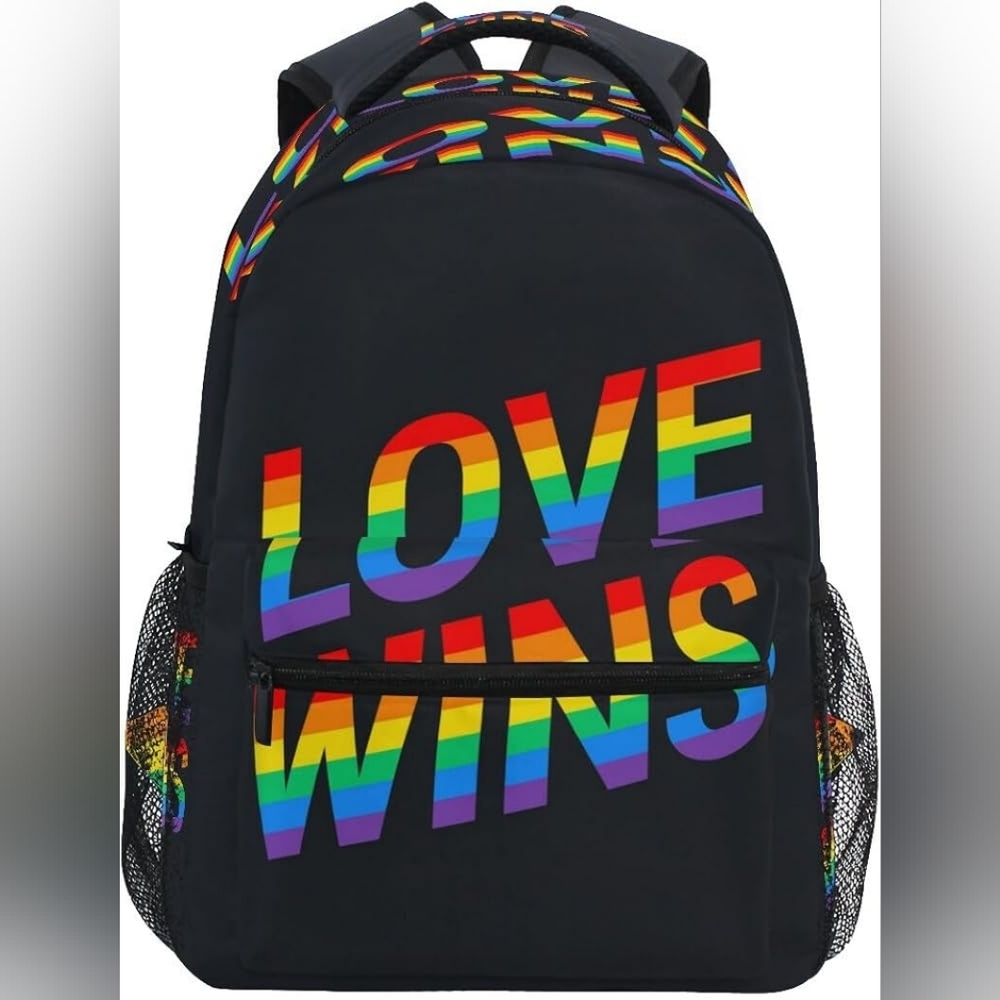 Senya Pride Rainbow “Love Wins” Backpack Black LGBTQ+ Bag with Keychain